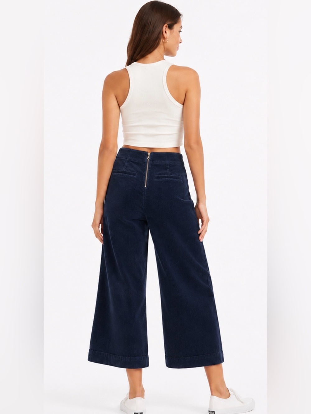 Madewell Crop Wide Leg Navy Corduroy Pants - Women Sz 25. P10 - Picture 2 of 7